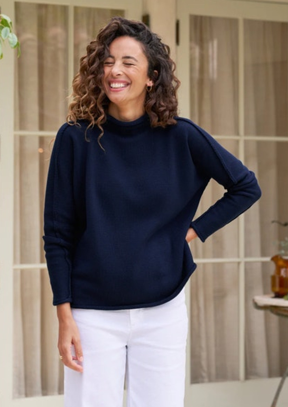 FRANK & EILEEN Sz S Small Monterey Navy Crew Neck Cotton Pullover Sweater